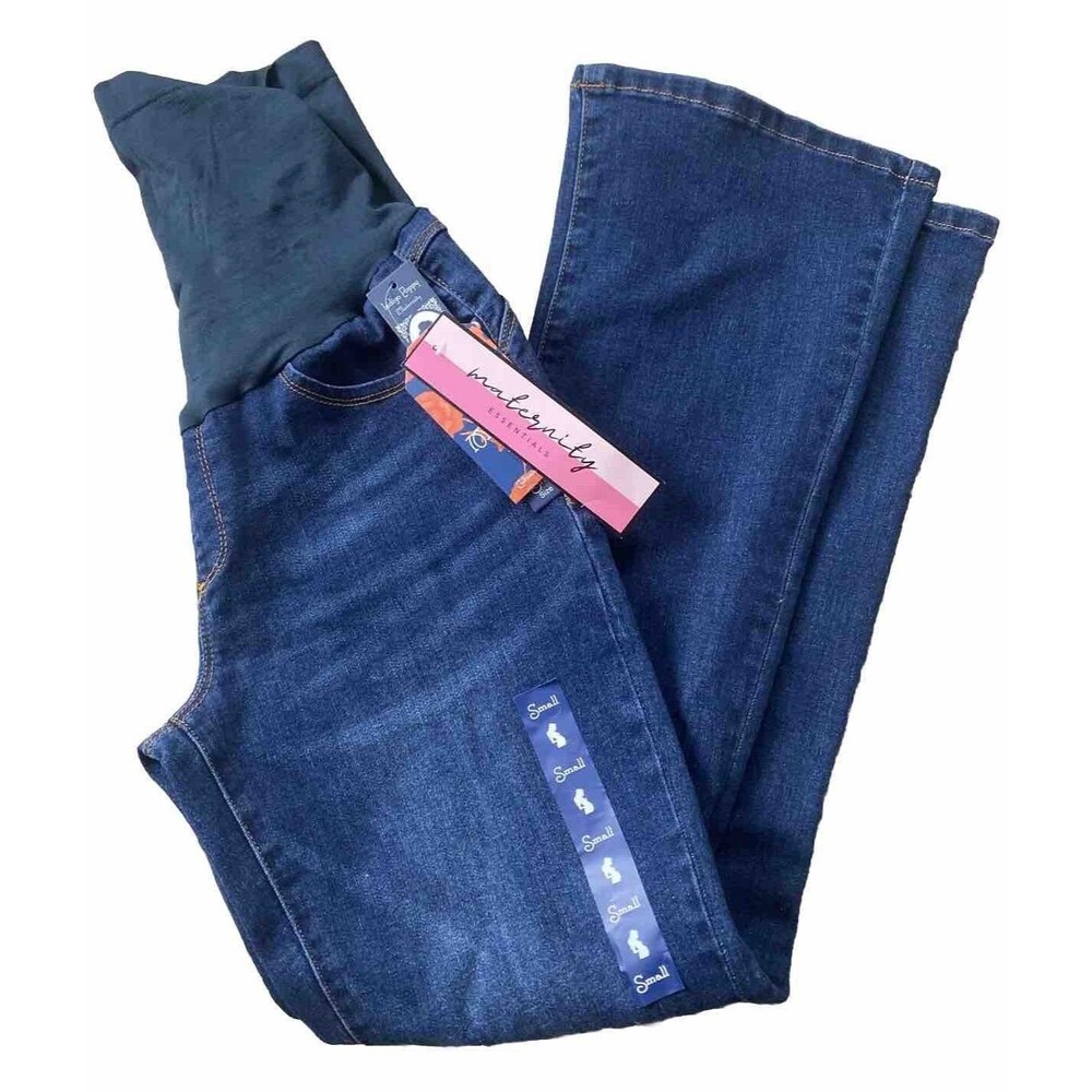 Indigo Poppy Maternity Jeans Small Womens Denim Dark Wash Blue Flare Full New